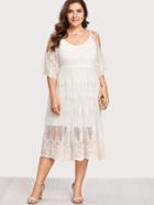 Romwe Embroidery Lace Overlay Open Shoulder Dress