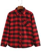 Romwe Plaid Red Blouse With Pocket