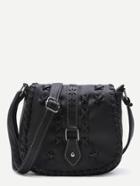 Romwe Black Criss Cross Detail Buckle Pu Saddle Bag