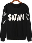 Romwe Round Neck Satan Print Black Sweatshirt