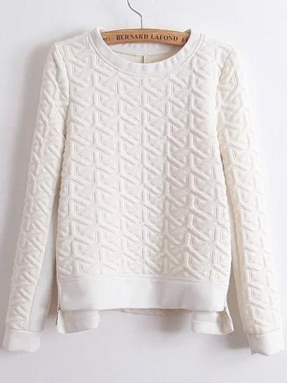 Romwe Dip Hem Geometric Jacquard Zipper Sweatshirt