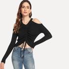 Romwe Drawstring Front Cold Shoulder Jumper