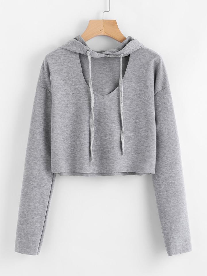 Romwe Hooded V Cut Sweatshirt