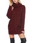 Romwe High Neck Cable Knit Sweater Dress