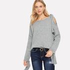 Romwe Cut Out Knot Marled Jumper