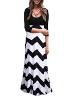 Romwe Zigzag Maxi Color-block Dress