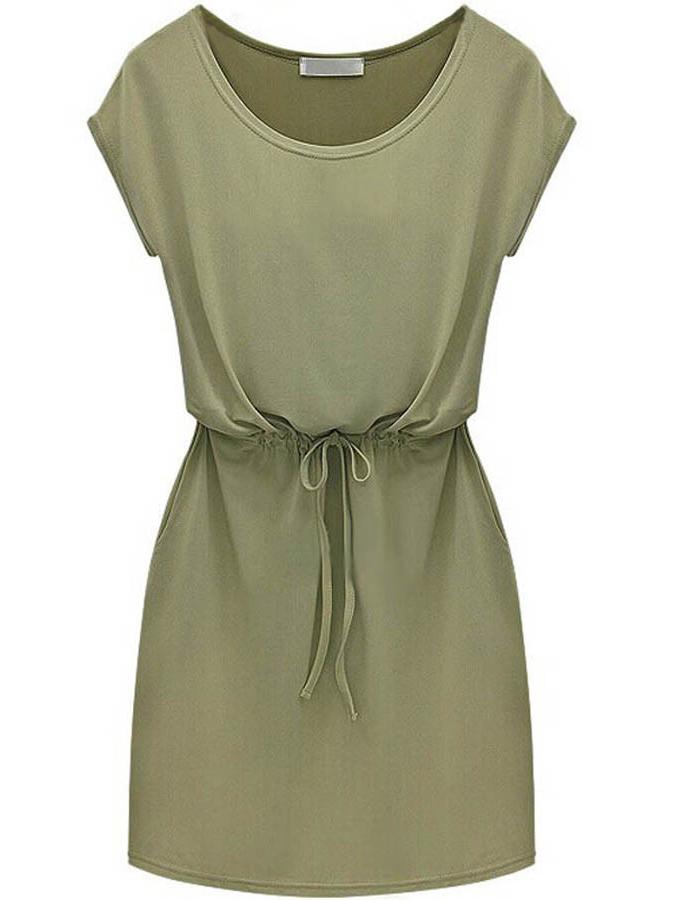 Romwe Army Green Drawstring Casual Dress