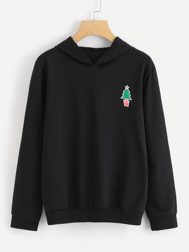 Romwe Christmas Tree Print Hoodie