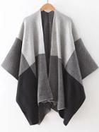Romwe Color Block Open Front Poncho Sweater