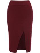 Romwe Slit Front Knit Red Skirt