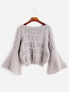 Romwe Light Grey Bell Sleeve Textured Sweater