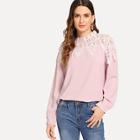Romwe Contrast Lace Solid Blouse