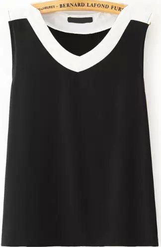 Romwe Contrast V Neck Black Tank Top