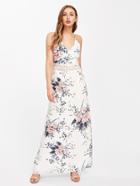 Romwe Plunge Hollow Out Lace Panel Botanical Print Dress