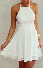 Romwe White Spaghetti Strap Backless Chiffon Dress