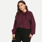Romwe Plus Solid Self-tie Bow Blouse