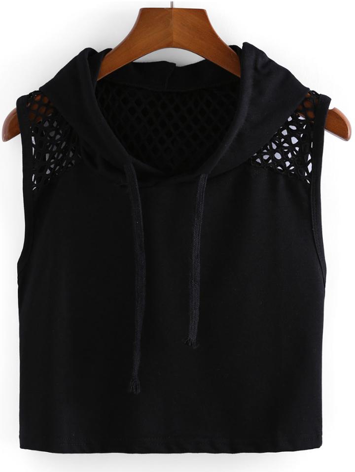 Romwe Hooded Sleeveless Crop T-shirt