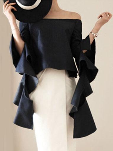 Romwe Off-the-shoulder Ruffled Sleeve Top