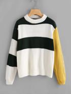 Romwe Letter Sleeve Color Block Sweater