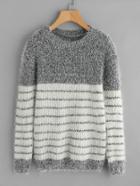 Romwe Striped Hippocampus Hair Sweater