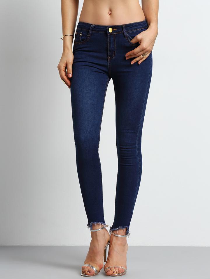 Romwe Frayed Scratch Denim Skinny Pant