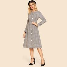 Romwe Button Up Plaid Shirt Dress