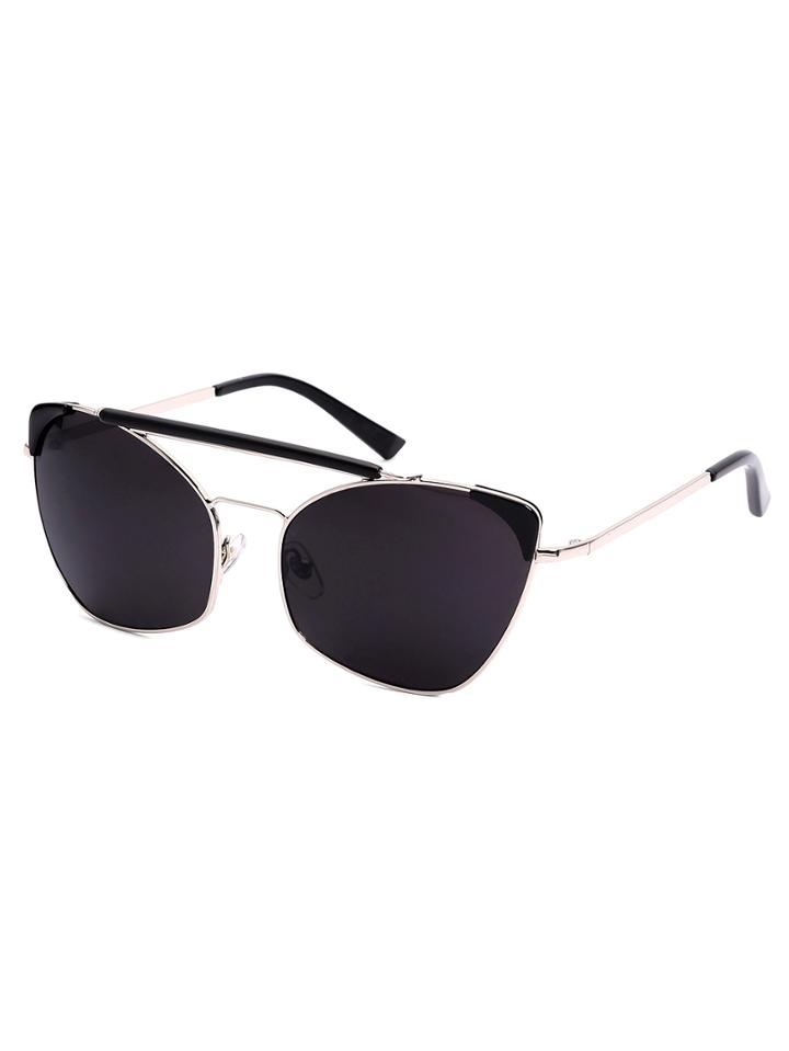 Romwe Metal Frame Double Bridge Black Lens Sunglasses