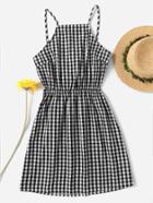 Romwe Gingham Print Bow Tie Open Back Cami Dress
