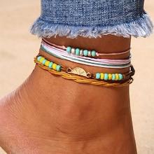 Romwe Color Block Bead Detail Layered Anklet