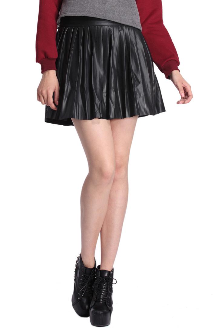 Romwe Romwe Pleated Faux Leather Black Skirt