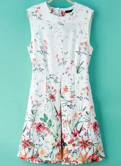 Romwe White Sleeveless Floral Slim Dress