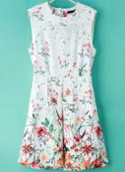 Romwe White Sleeveless Floral Slim Dress