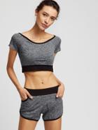 Romwe Heather Grey Contrast Trim Crop Top With Shorts