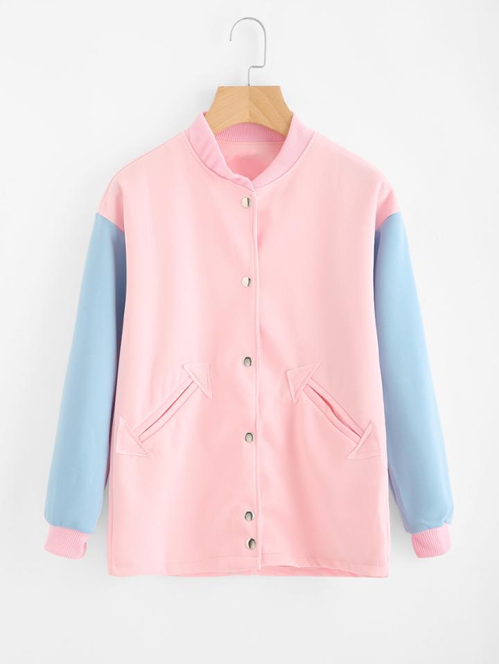 Romwe Contrast Sleeve Single Breasted Jacket