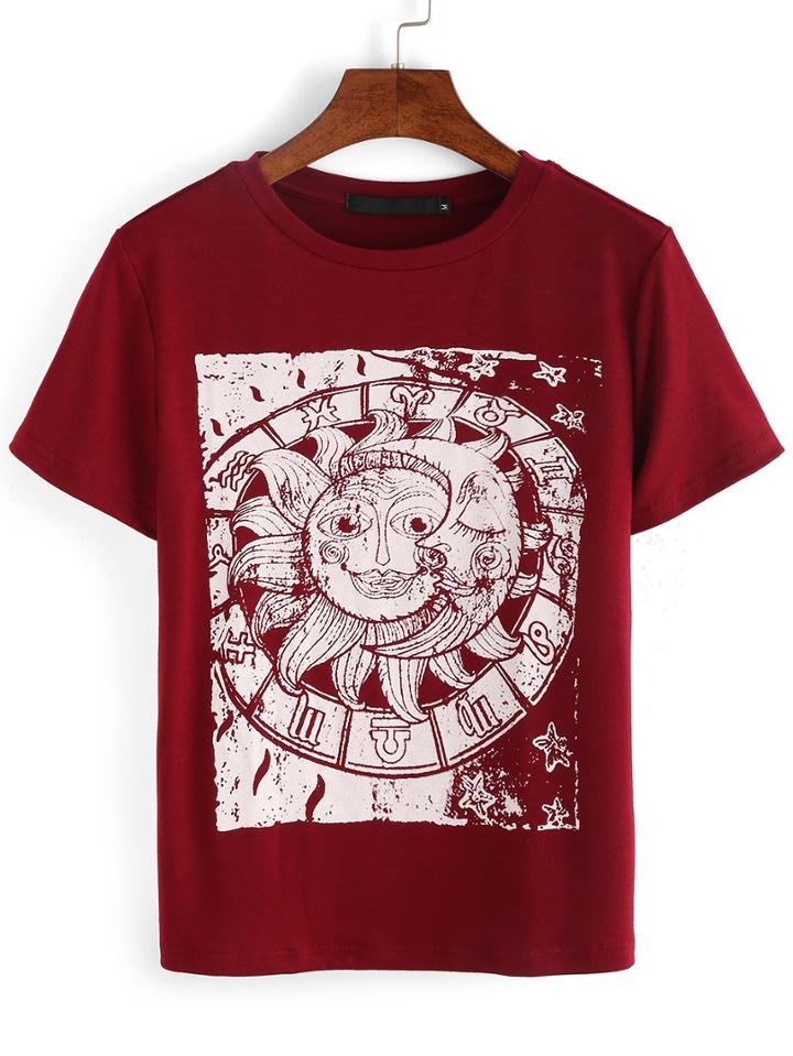 Romwe Sun & Moon Print T-shirt
