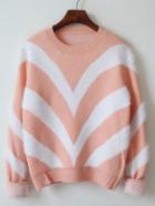 Romwe Chevron Print Loose Pink Sweater