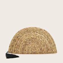Romwe Tassel Detail Straw Semi-circle Clutch