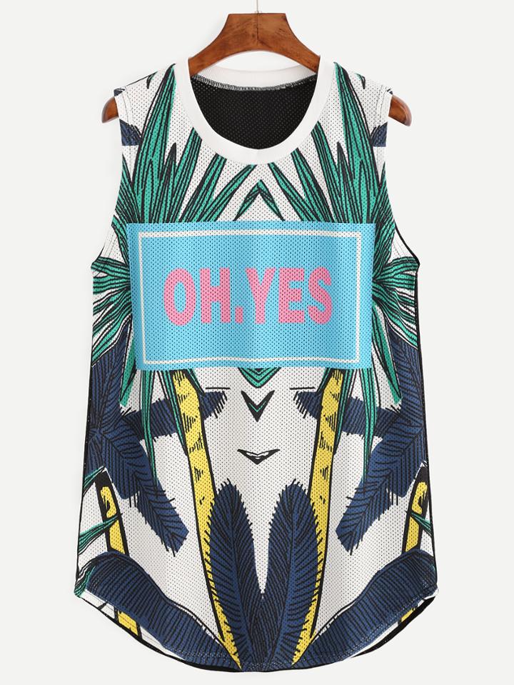 Romwe Multicolor Letters Print Sport Mesh Tank Dress