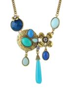 Romwe Blue Gemstone Women Necklace