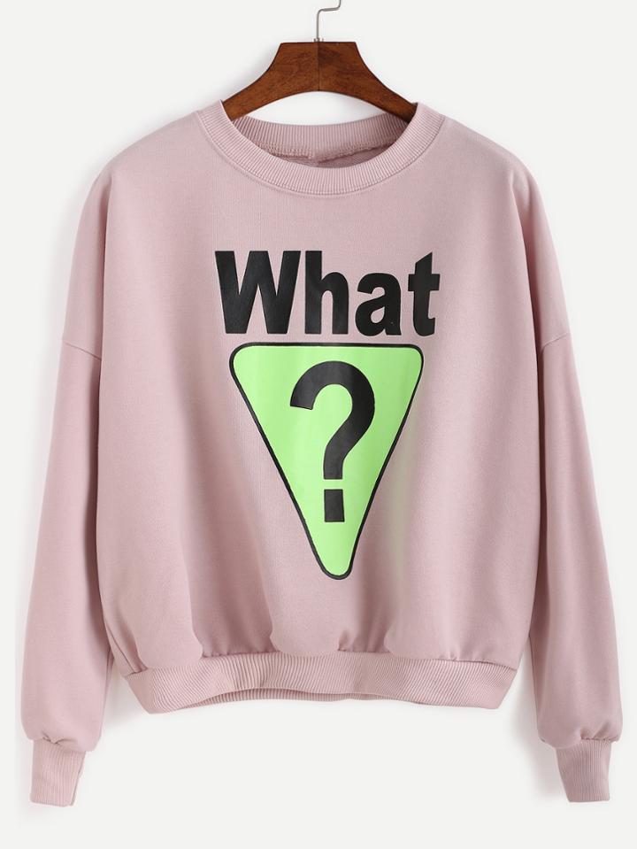 Romwe Pink Letter Print Dropped Shoulder Seam Sweatshirt