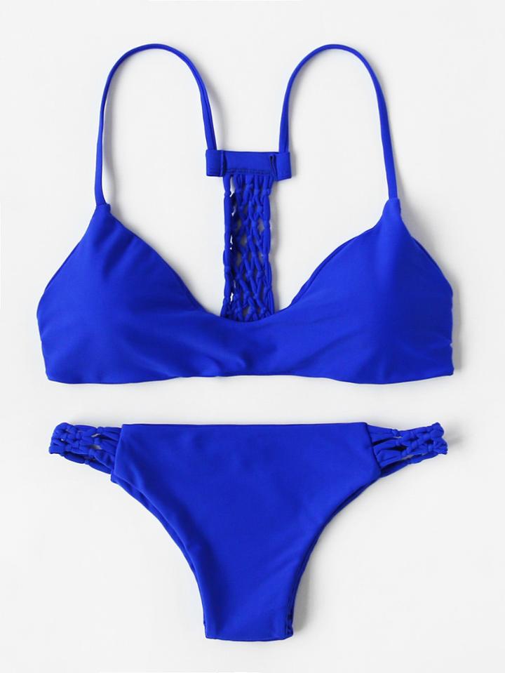 Romwe Woven Racerback Bikini Set