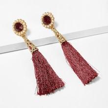 Romwe Gemstone Detail Tassel Drop Earrings 1pair