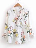 Romwe Floral Print Knot Cuff Blouse