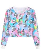 Romwe Multicolor Milk Box Print Crop Sweatshirt