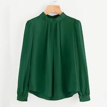 Romwe Gathered Neck Button Keyhole Back Chiffon Blouse
