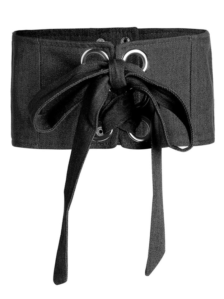 Romwe Bow Tie Front Wide Denim Belt