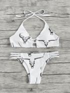Romwe Bull Print Ladder Cut Out Bikini Set