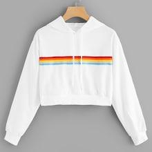 Romwe Striped Tape Drawstring Hoodie Sweatshirt