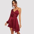 Romwe Asymmetrical One Shoulder Solid Surplice Dress