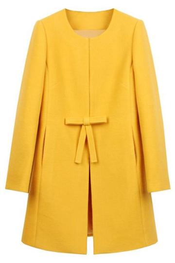 Romwe Bowknot Yellow Woolen Coat
